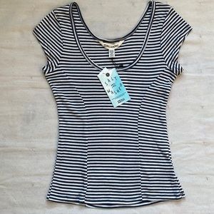 Billabong salt washed black and white striped top XS